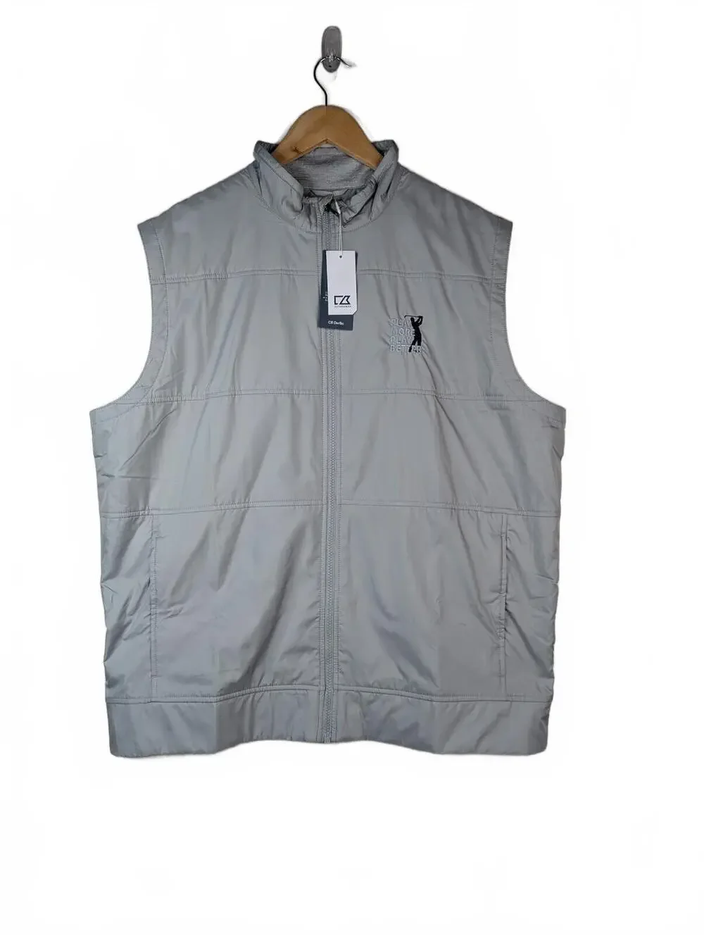 NWT Cutter & Buck CB DryTec Gray Full-Zip Quilted‎ Golf Vest Men's XL